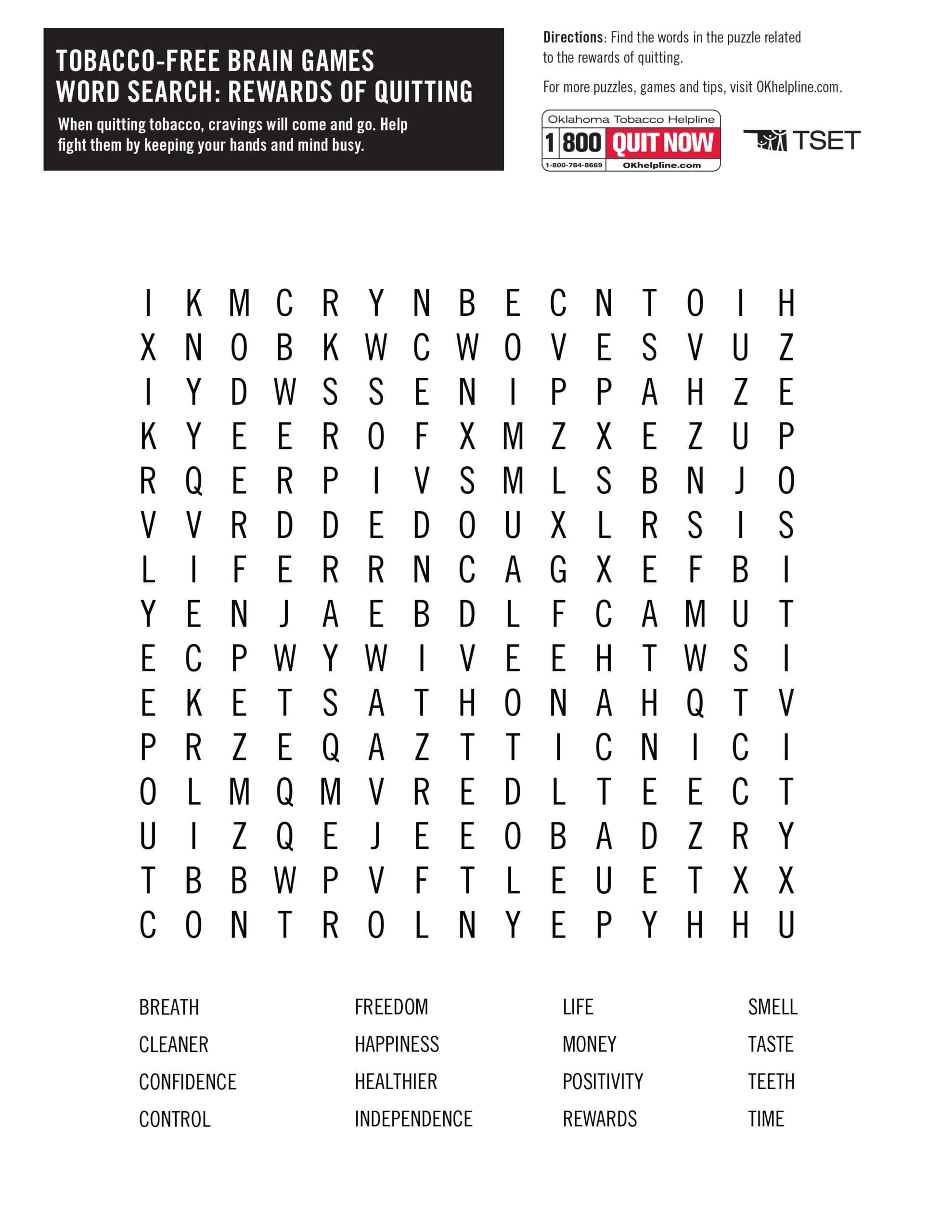 Tobacco Free Word Search Oklahoma Tobacco Helpline Tobacco Free Word Search Oklahoma Tobacco Helpline