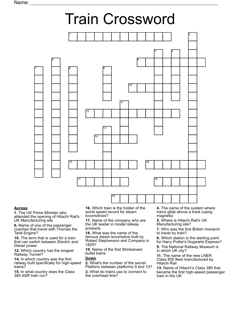 Train Crossword WordMint