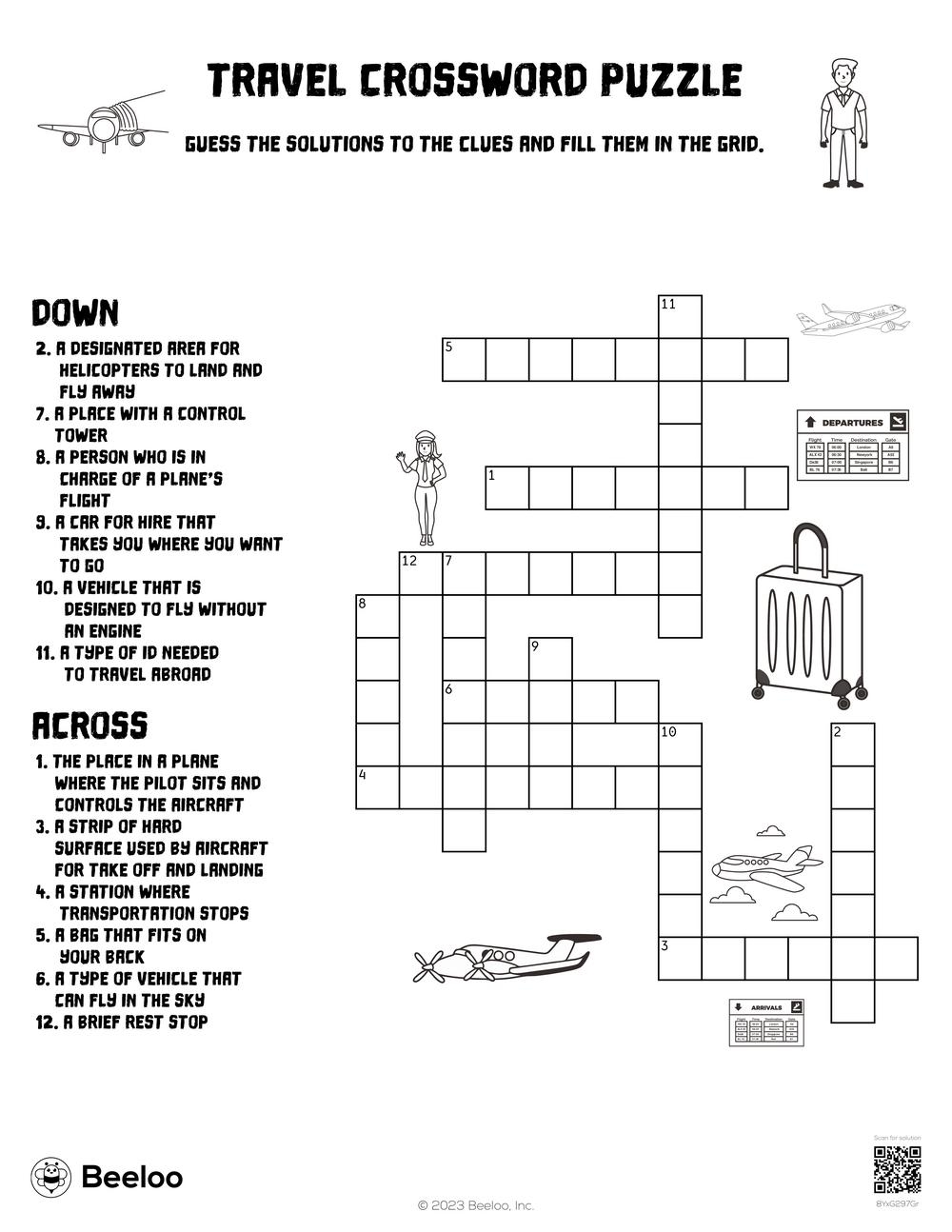 Travel Crossword Puzzle Beeloo Printable Crafts And Activities For Kids Travel Crossword Puzzle Beeloo Printable Crafts And Activities For Kids