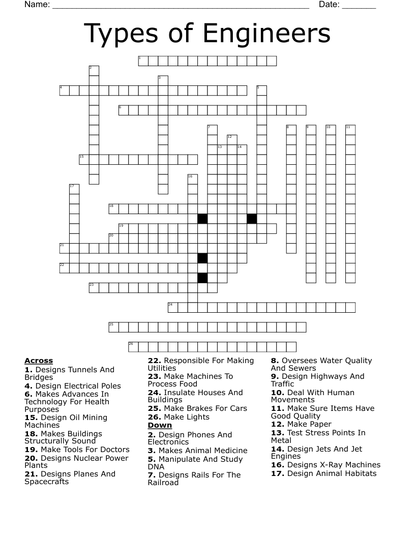 Types Of Engineers Crossword WordMint Types Of Engineers Crossword WordMint