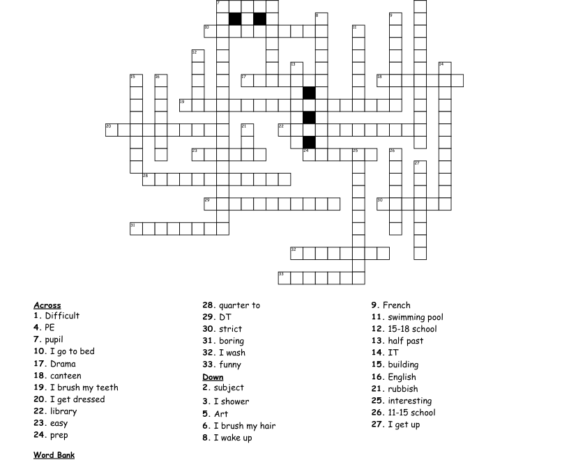 Unit 2 School And Daily Routine Crossword WordMint
