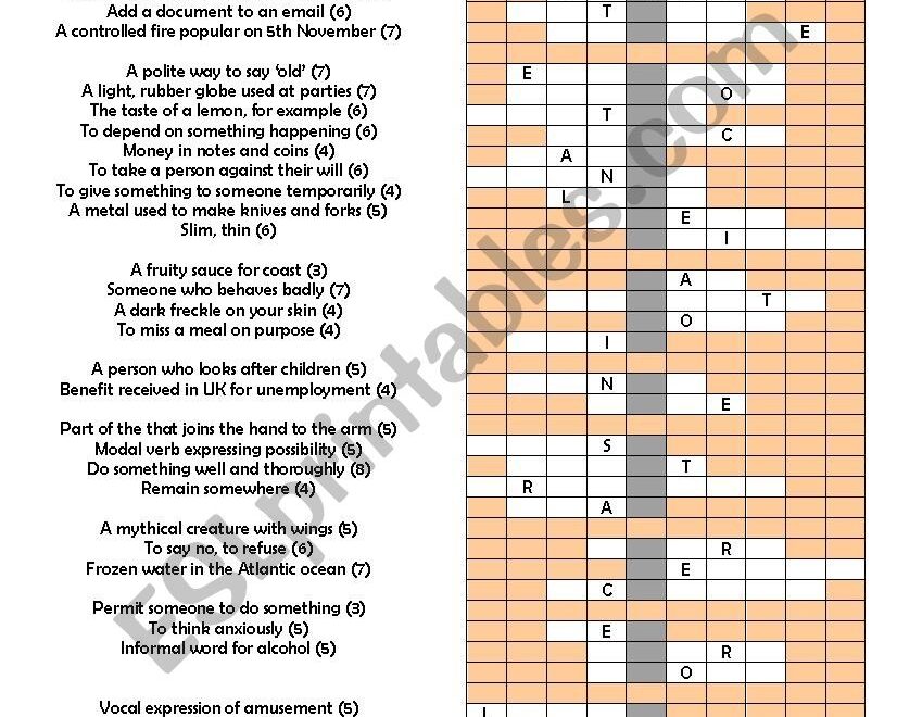 Upper Intermediate Or Advanced Crossword Puzzle ESL Worksheet By Tashaleks