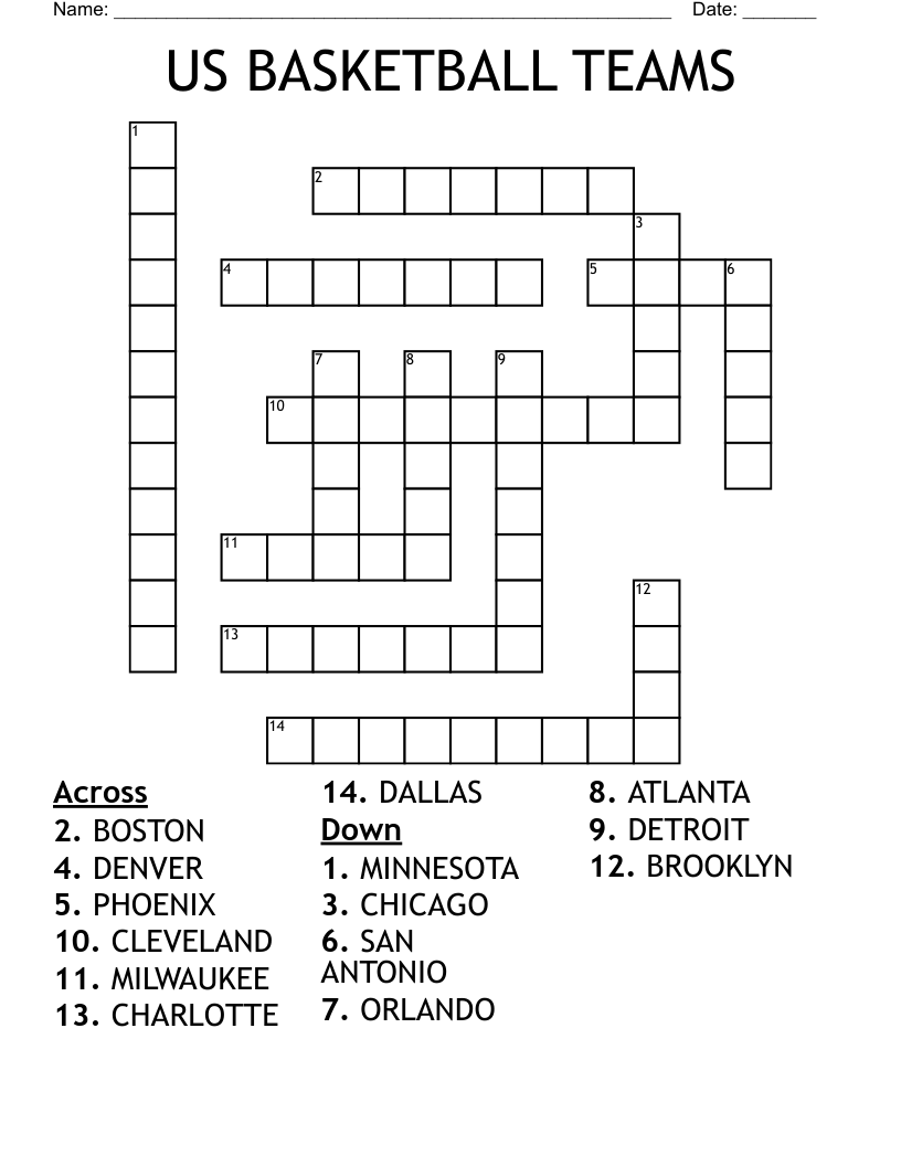 Basketball Crossword Puzzles Printable Basketball Crossword Puzzles Printable