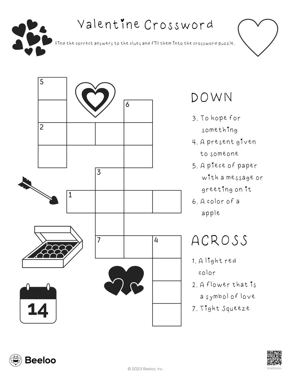 Valentine Crossword Beeloo Printable Crafts And Activities For Kids Valentine Crossword Beeloo Printable Crafts And Activities For Kids