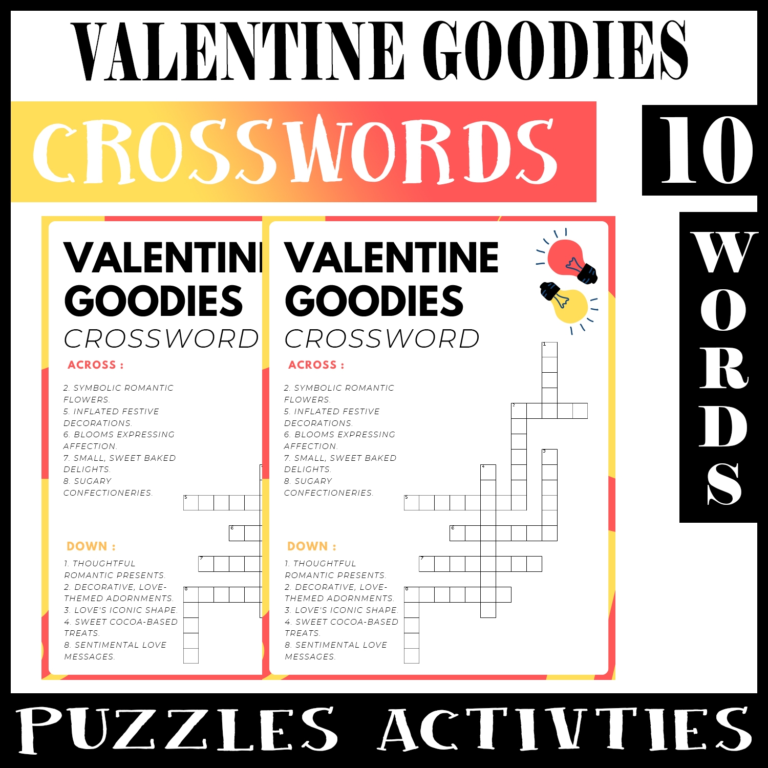 Valentine Goodies No Prep Crossword Puzzle Worksheet Activity For Morning Work Made By Teachers