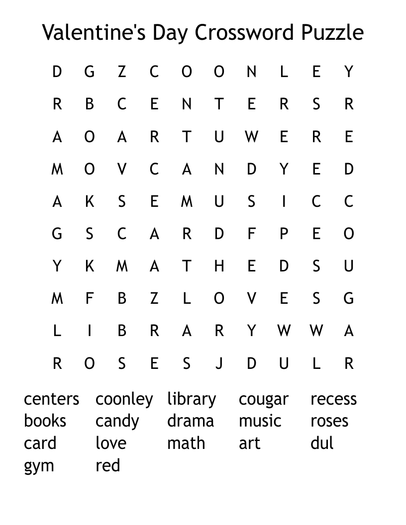 Valentine s Day Crossword Puzzle Word Search WordMint Valentine s Day Crossword Puzzle Word Search WordMint