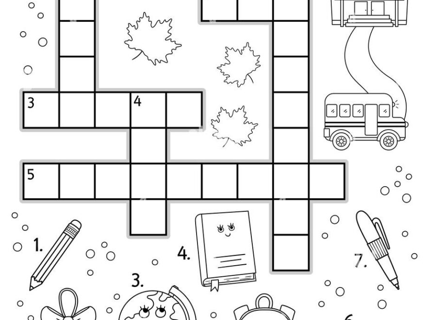 Vector Black And White Back To School Crossword Puzzle For Kids Simple Line Quiz With School Objects For Children Educational Autumn Activity Or Col Stock Vector Image Art Alamy
