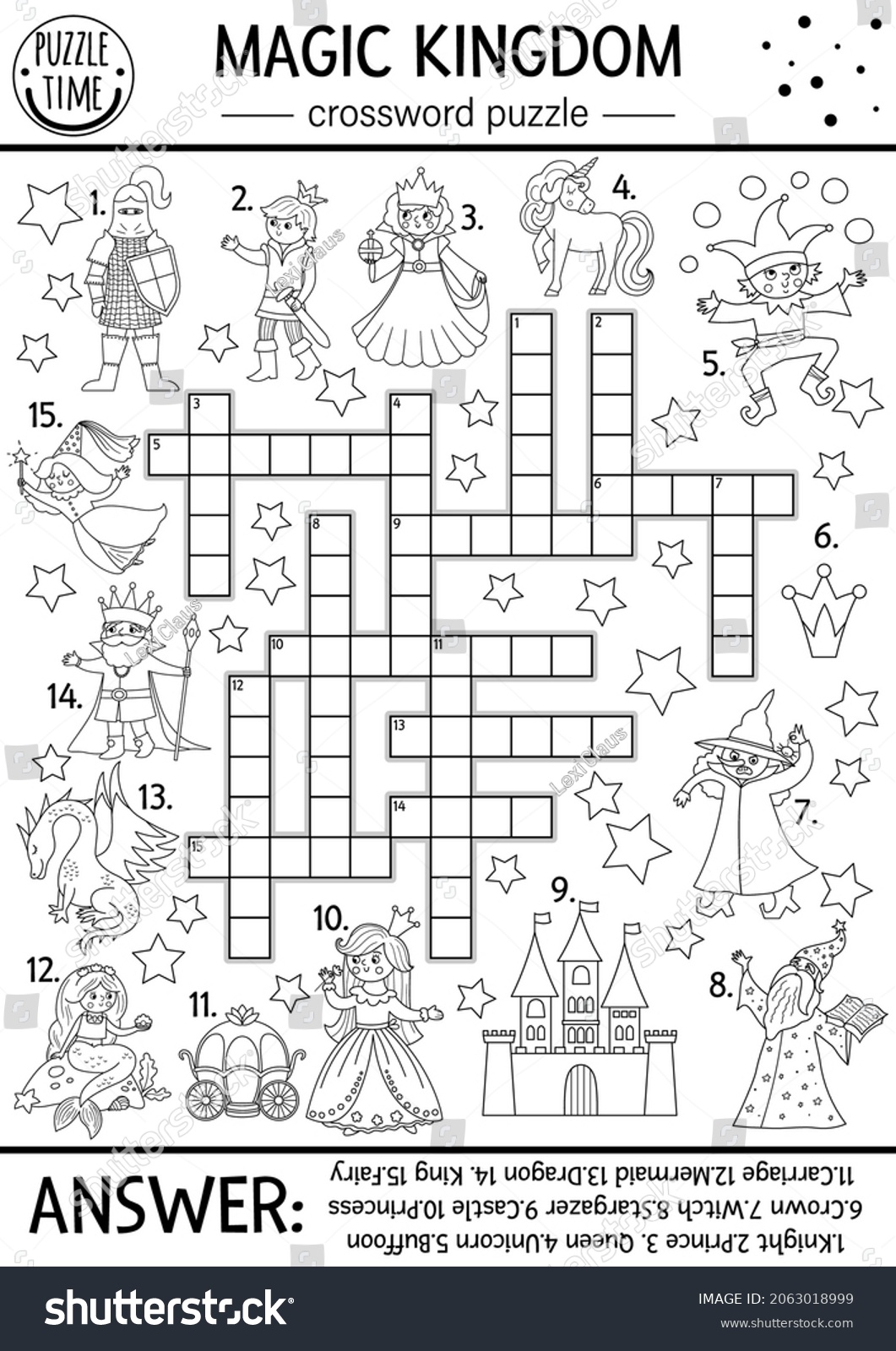 Vector Fairytale Black White Crossword Puzzle Stock Vector Royalty Free 2063018999 Shutterstock