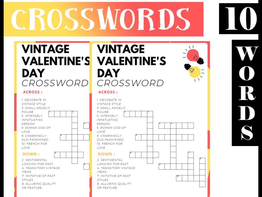 Vintage Valentine s Day No Prep Crossword Puzzle Worksheet Activity For Morning Work Made By Teachers
