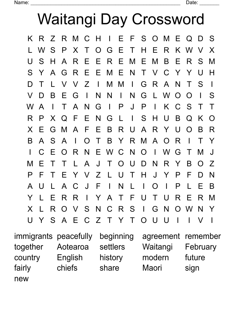 Waitangi Day Crossword Word Search WordMint Waitangi Day Crossword Word Search WordMint