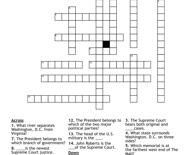 Washington D C Crossword Puzzle WordMint