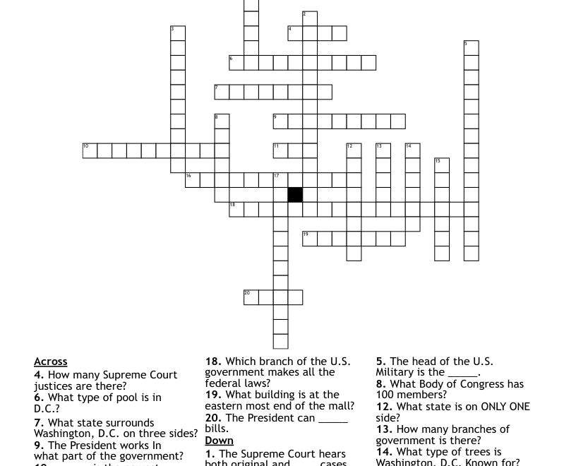 Washington D C Crossword Puzzle WordMint