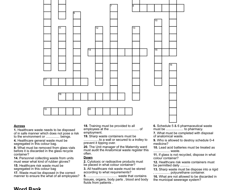 Waste Collection Disposal And Removal Crossword WordMint