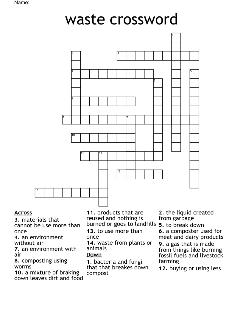 Waste Crossword WordMint Waste Crossword WordMint