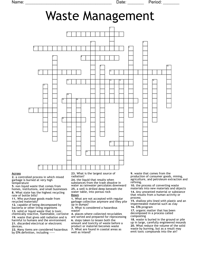 Waste Management Crossword WordMint Waste Management Crossword WordMint
