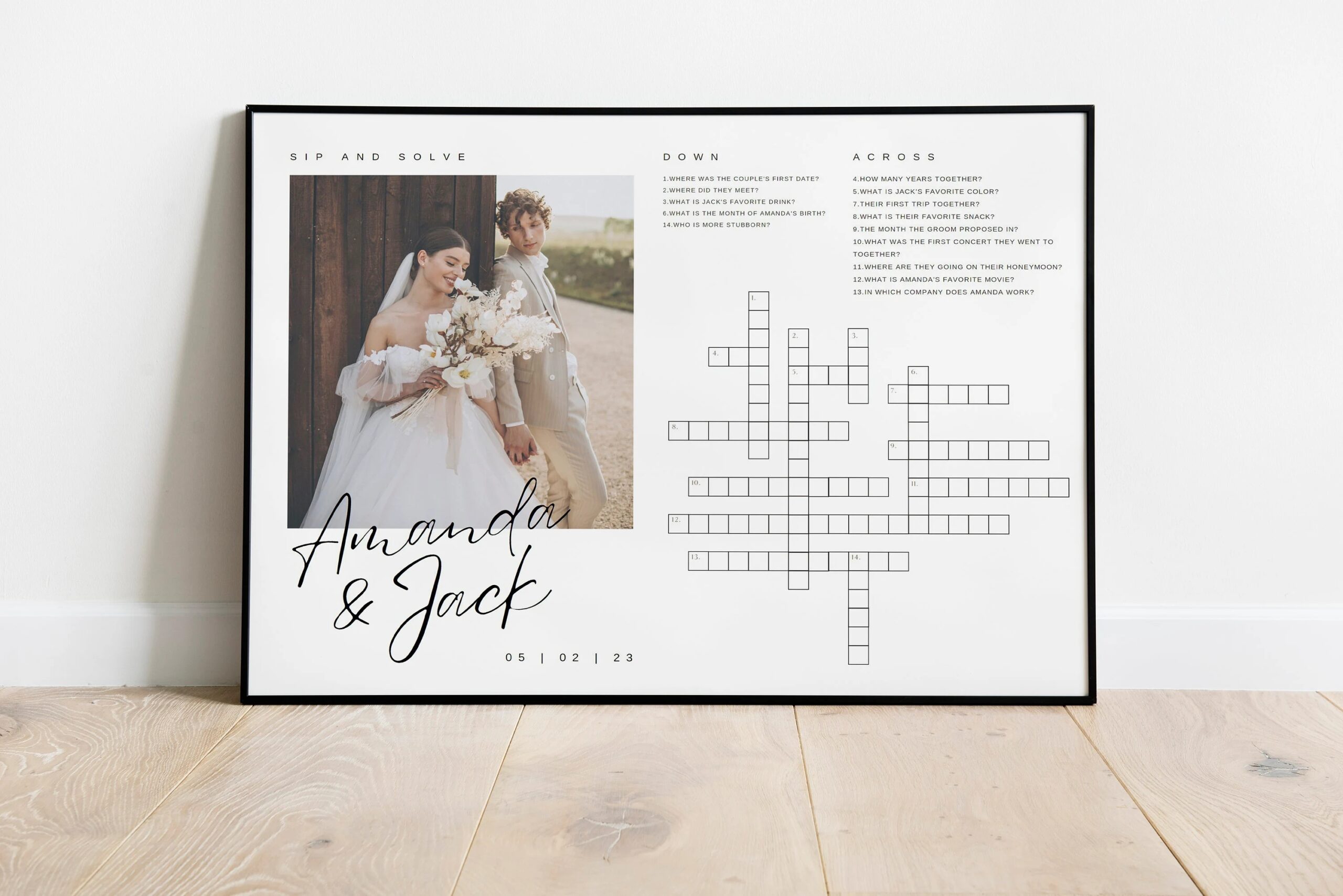 Wedding Crossword Puzzle Template With Photo Modern Minimalist Wedding Sign Game Giant Crossword Puzzle Bridal Party Games Printable Decor Etsy
