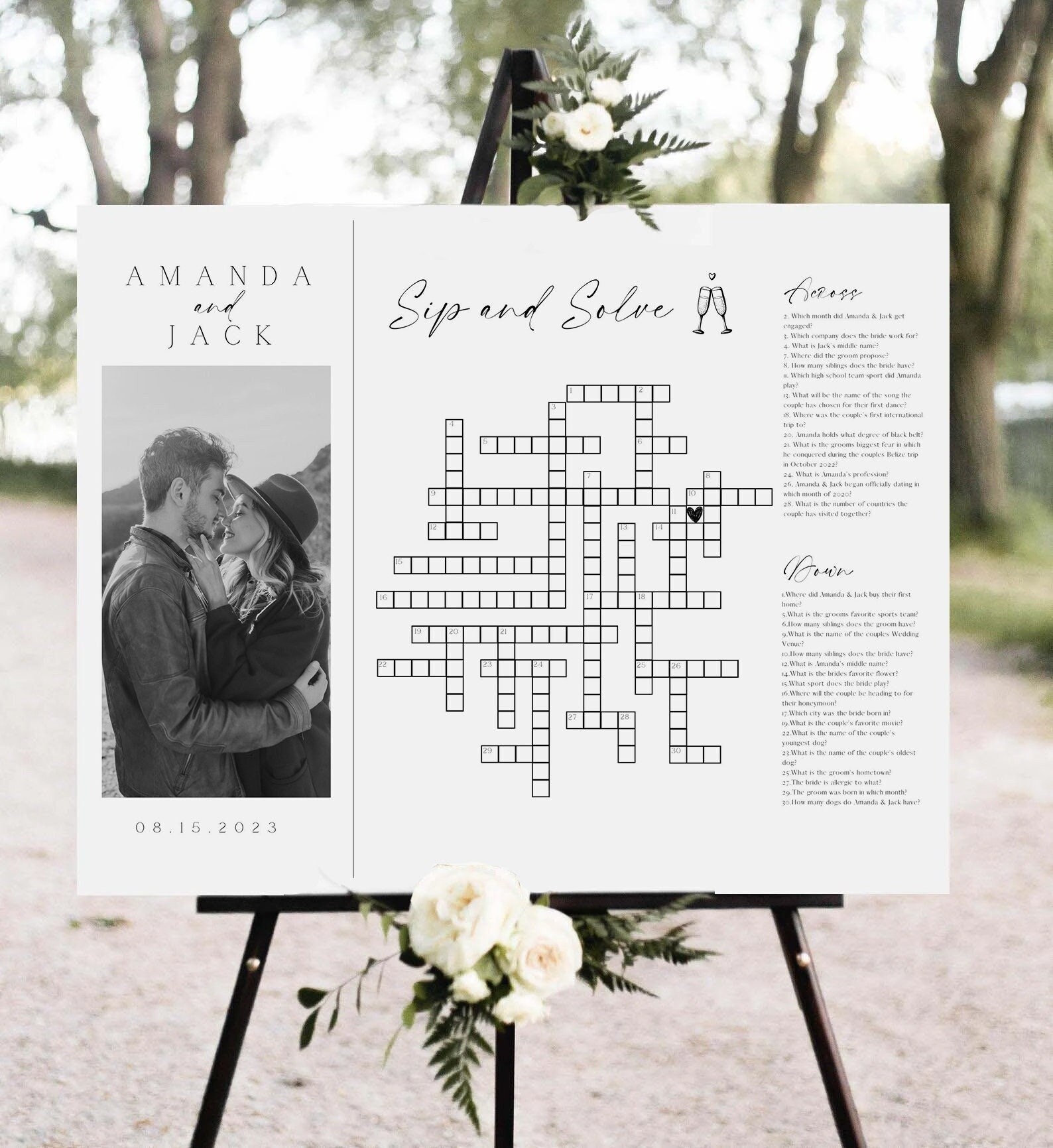Wedding Crossword Puzzle With Photo Template Minimalist Modern Wedding Sign Game Bridal Party Sip Solve Printable Giant Crossword Puzzle Etsy