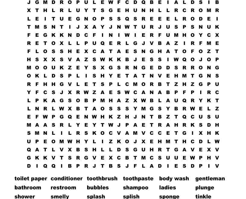 WELCOME TO THE BATHROOM Word Search WordMint