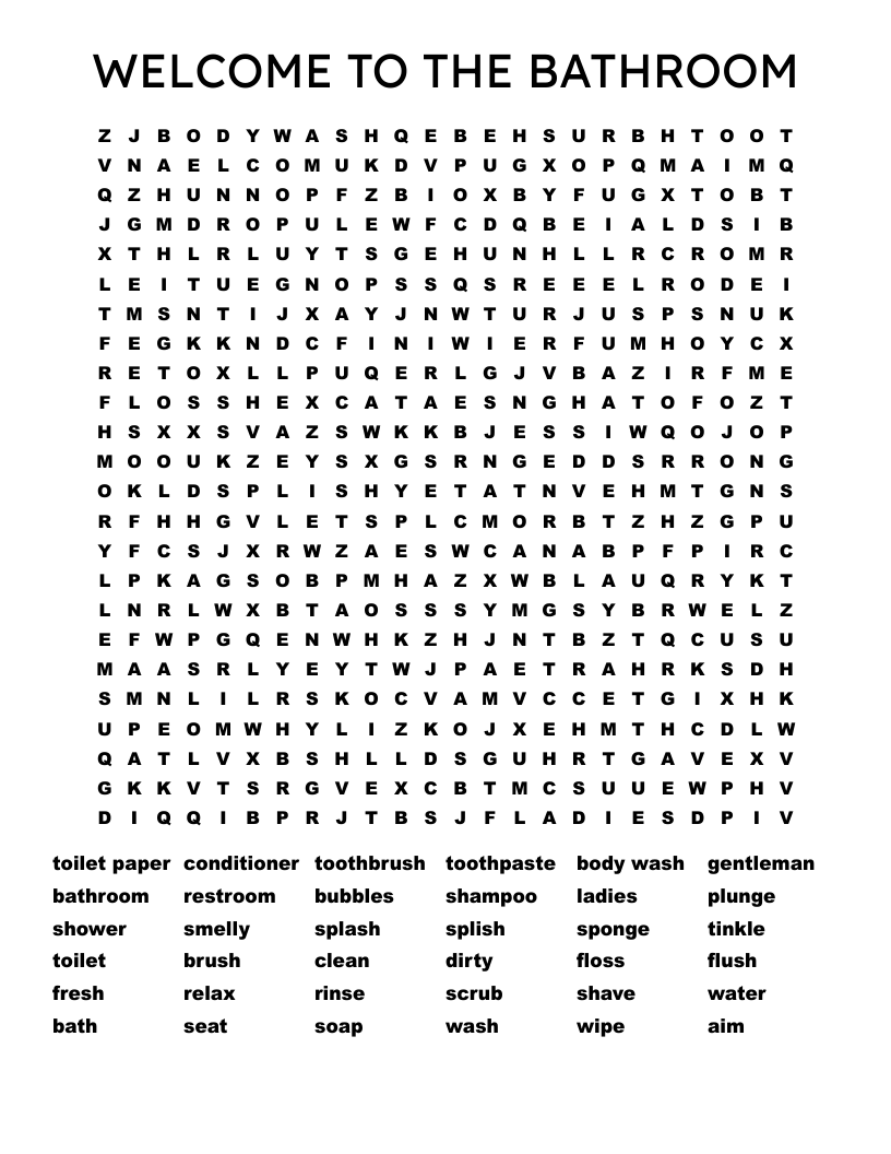 WELCOME TO THE BATHROOM Word Search WordMint WELCOME TO THE BATHROOM Word Search WordMint