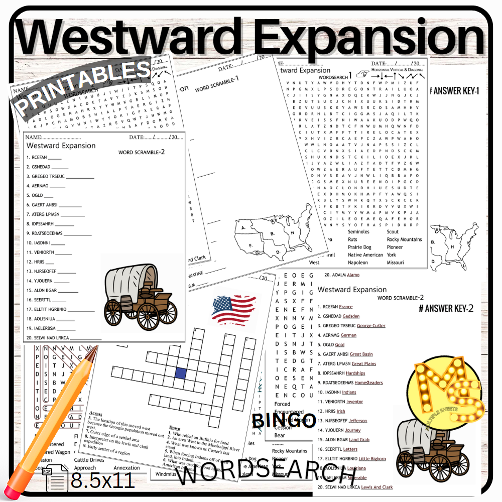 Westward Expansion Worksheets Crossword Word Scramble Word Search Made By Teachers