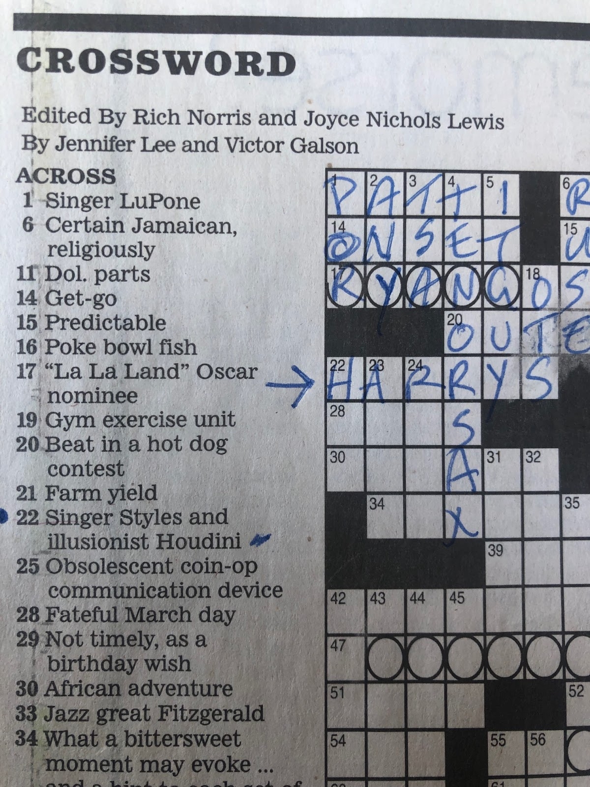 WILD ABOUT HARRY Houdini In The Los Angeles Times Crossword WILD ABOUT HARRY Houdini In The Los Angeles Times Crossword
