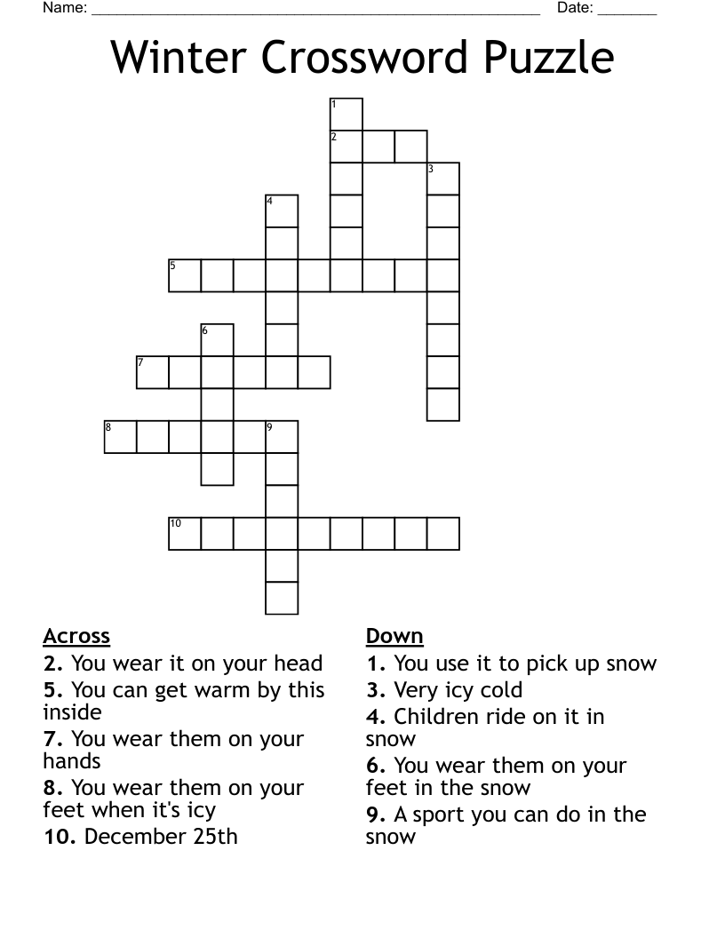 Winter Crossword Puzzle WordMint Winter Crossword Puzzle WordMint