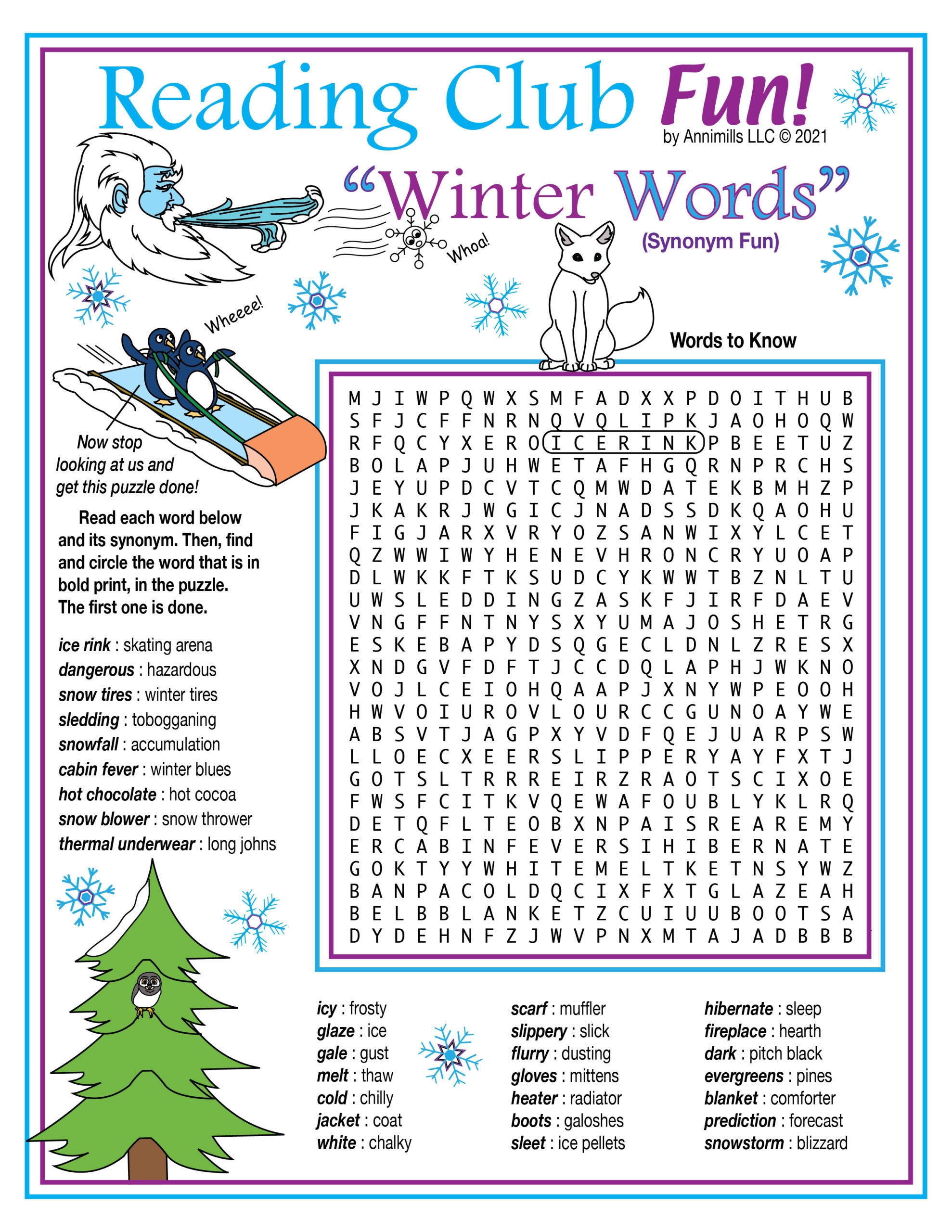 Winter Vocabulary Synonyms Printable Crossword Puzzle Word Search Made By Teachers