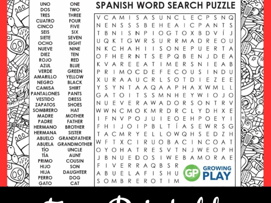 Word Search Spanish Printable FREE Growing Play