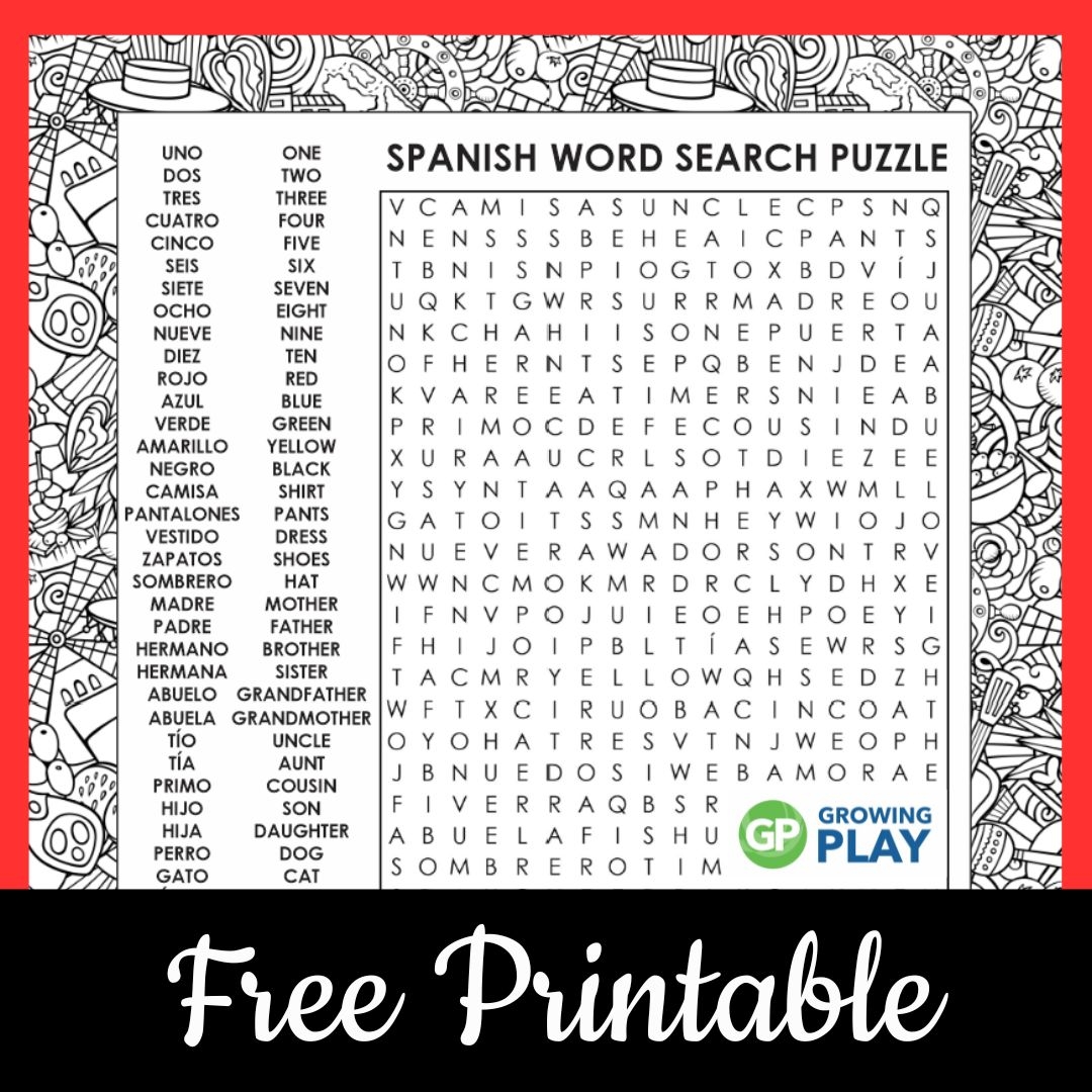 Word Search Spanish Printable FREE Growing Play