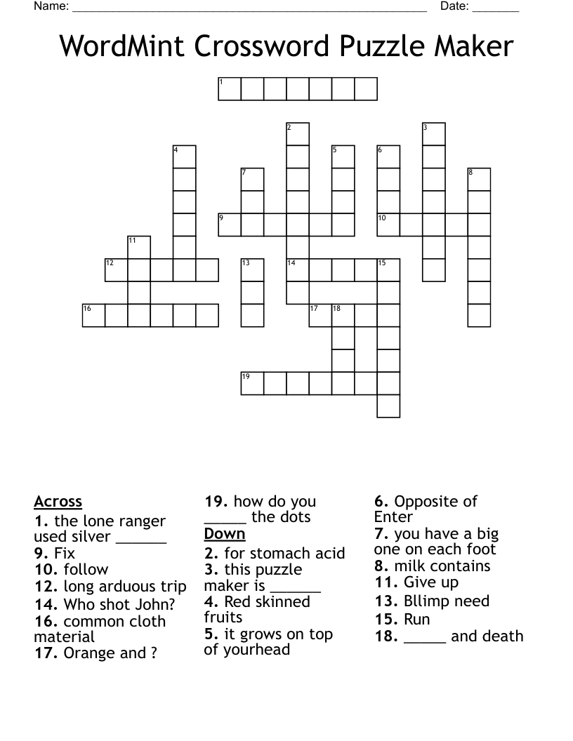 WordMint Crossword Puzzle Maker WordMint WordMint Crossword Puzzle Maker WordMint