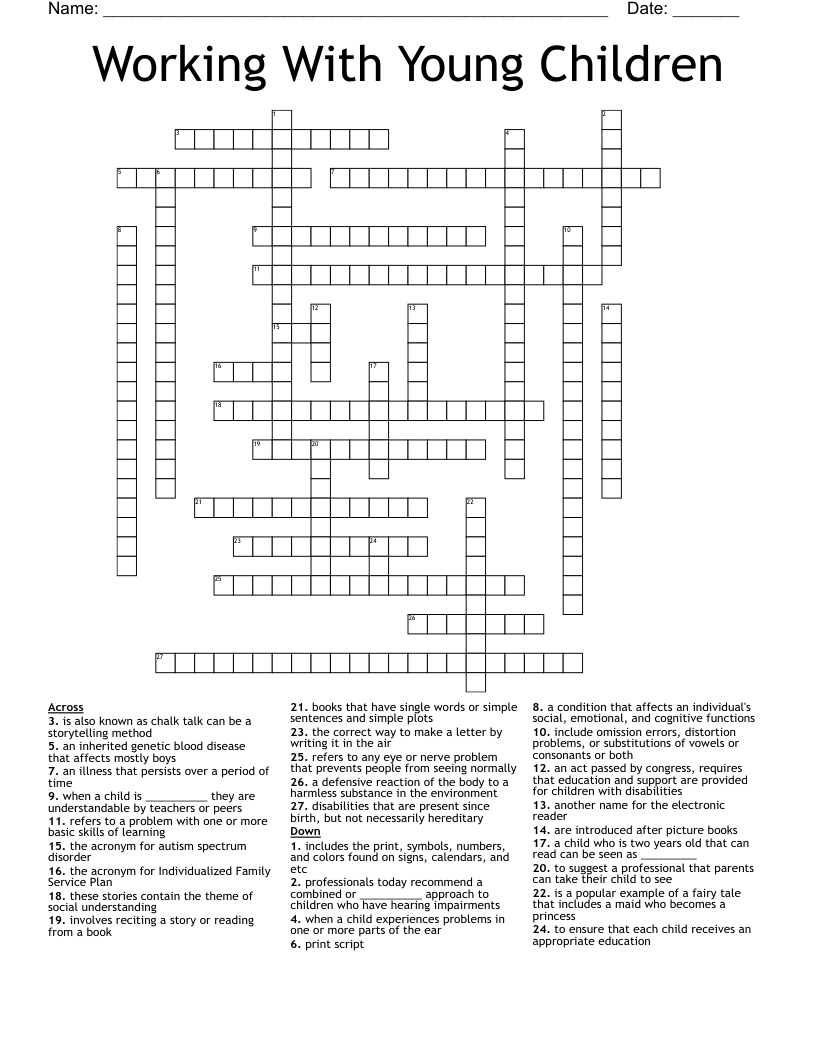 Children Crossword Printable