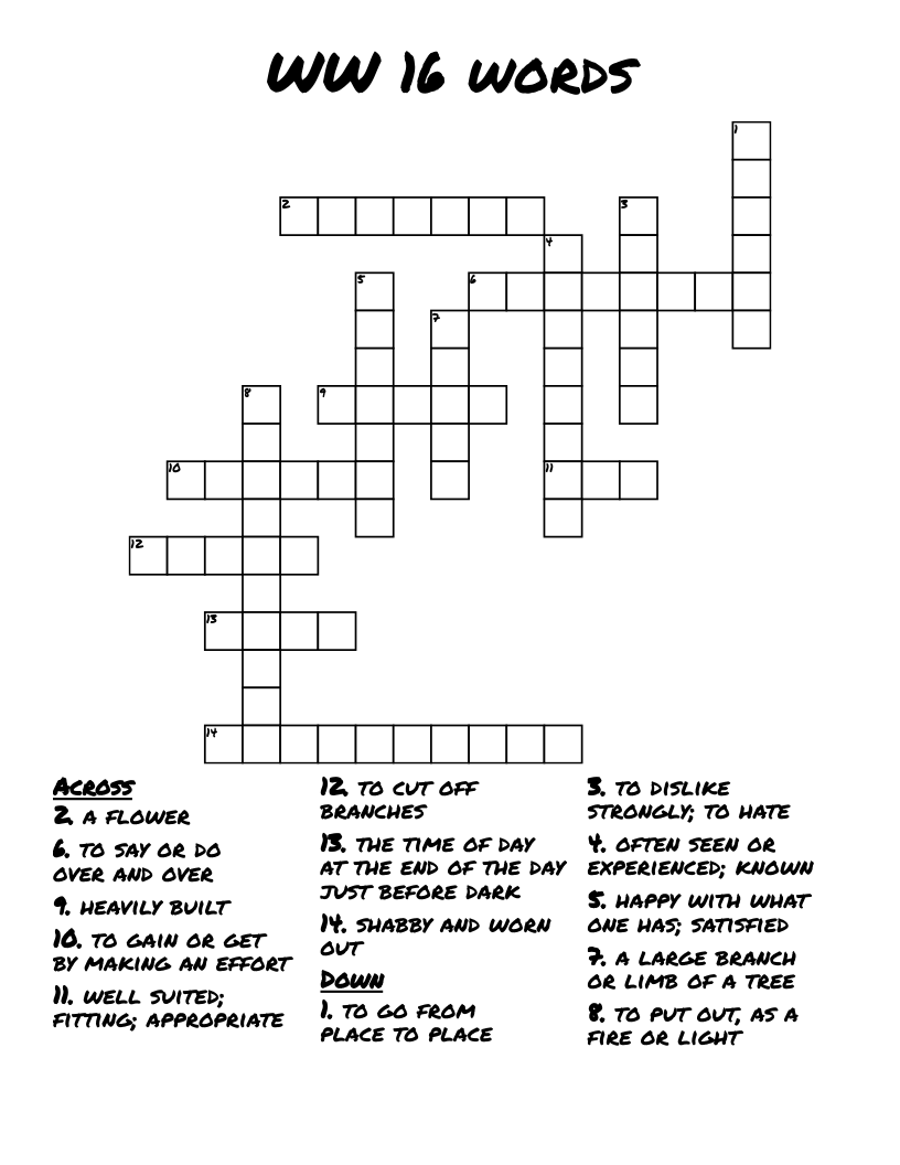 WW 16 Words Crossword WordMint WW 16 Words Crossword WordMint
