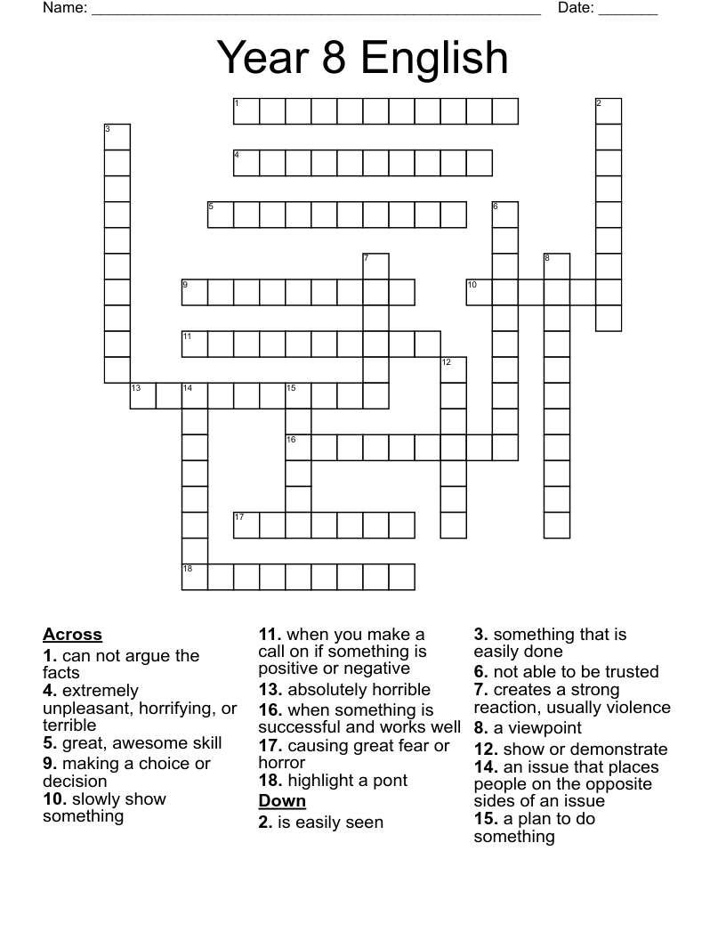 Year 8 English Crossword WordMint Year 8 English Crossword WordMint