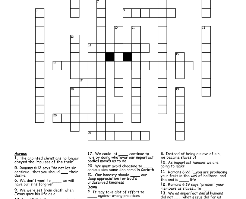 You Were Set Free Sunday Watchtower Crossword WordMint