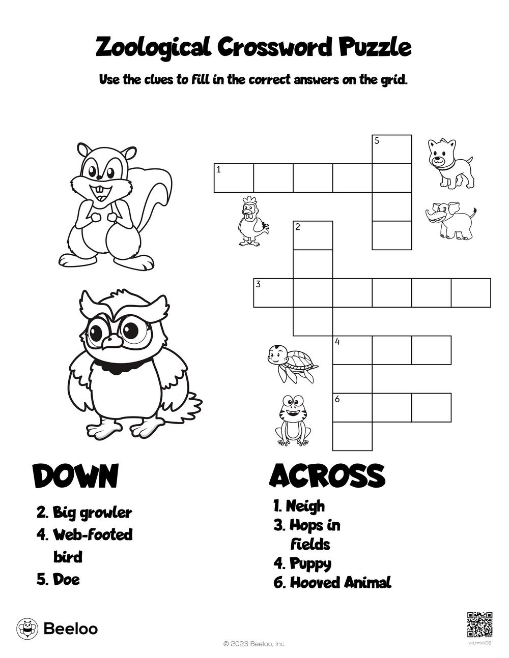 Zoological Crossword Puzzle Beeloo Printable Crafts And Activities For Kids
