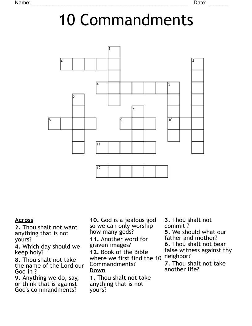 10 Commandments Crossword WordMint 10 Commandments Crossword WordMint