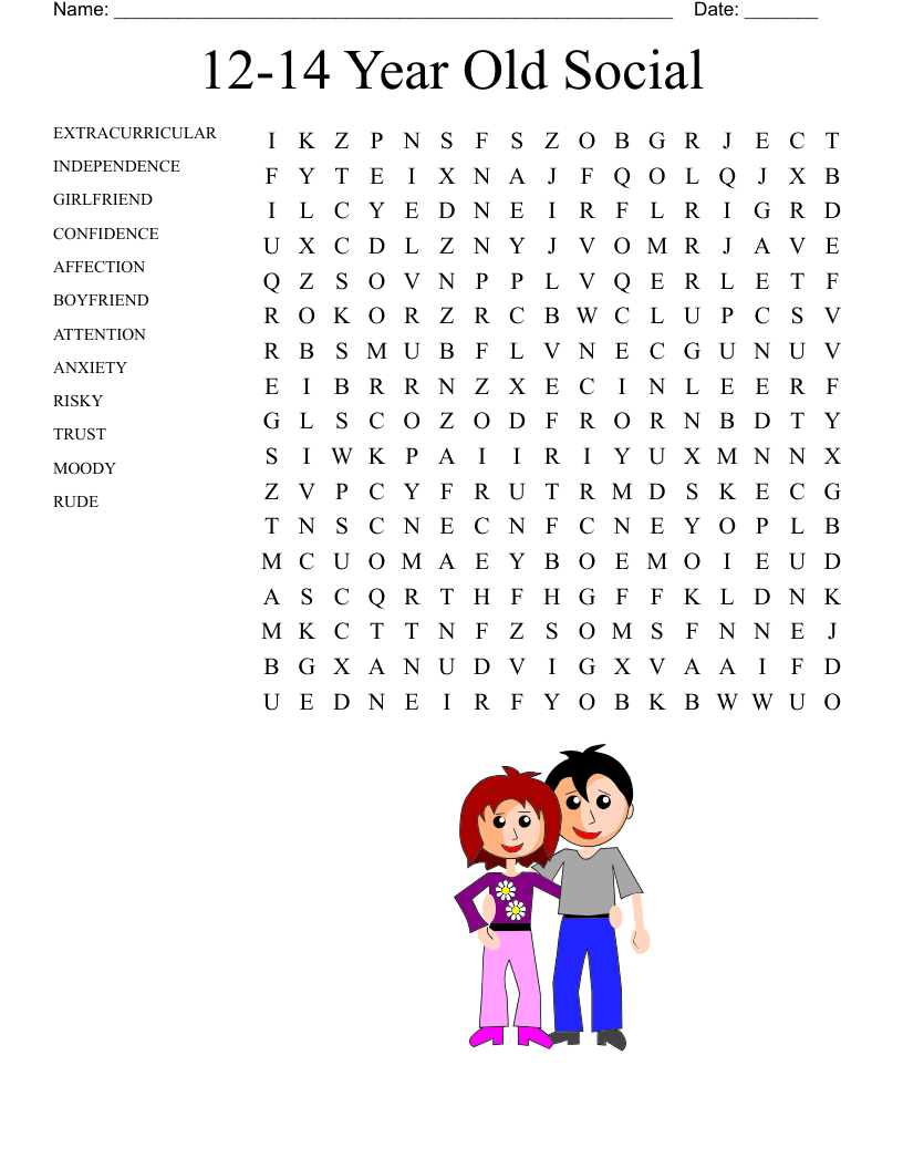 12 14 Year Old Social Word Search WordMint