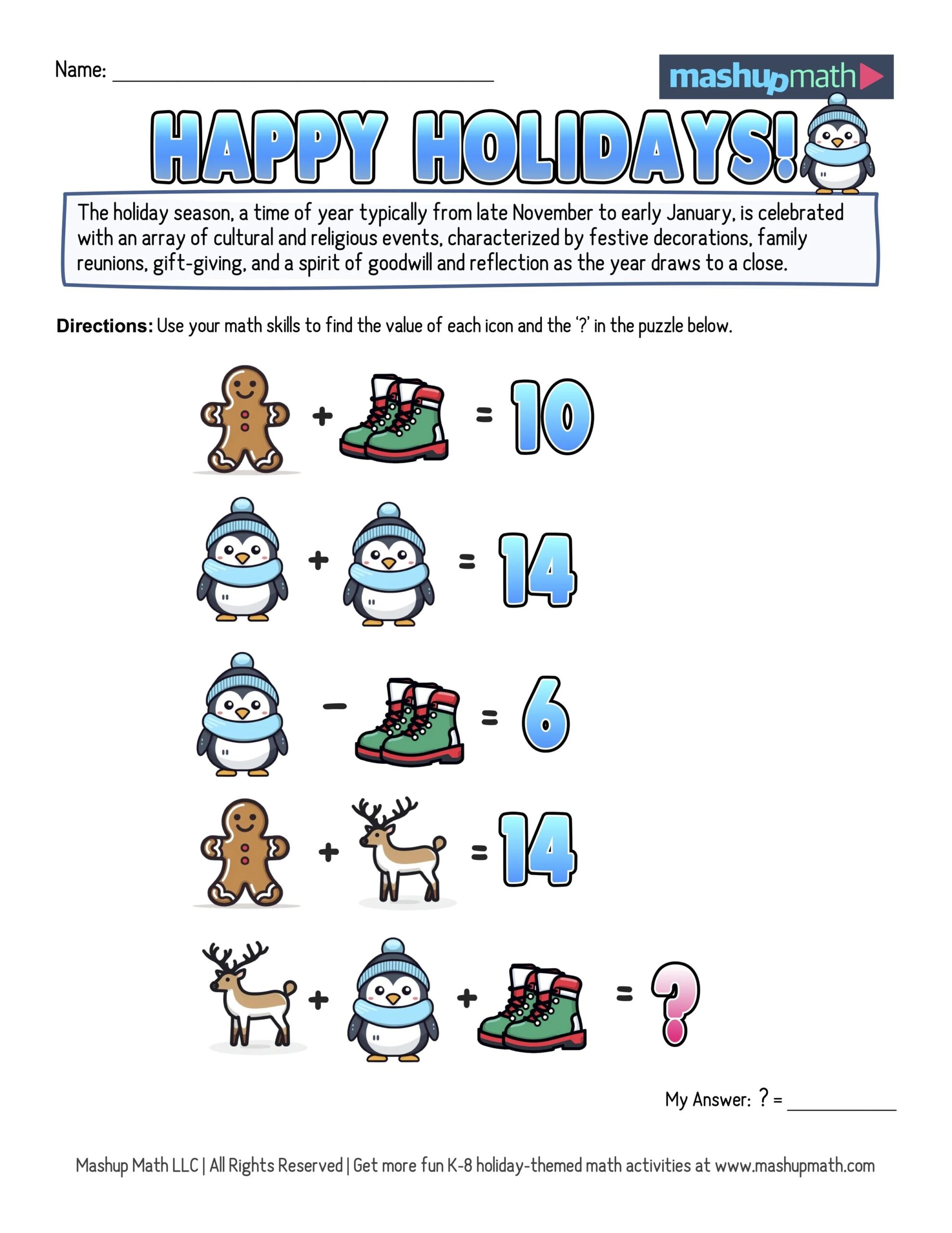 12 Days Of Holiday Math Puzzles Printable K 8 Worksheets Mashup Math 12 Days Of Holiday Math Puzzles Printable K 8 Worksheets Mashup Math