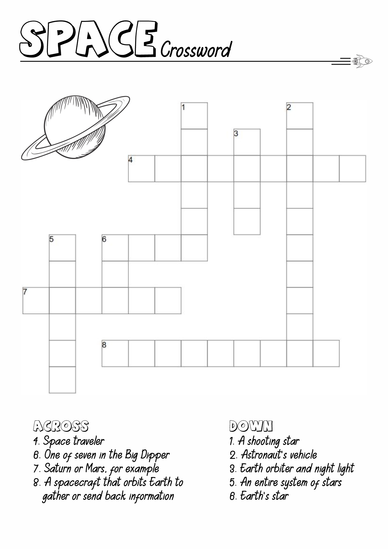 Space Crossword Puzzles Printable