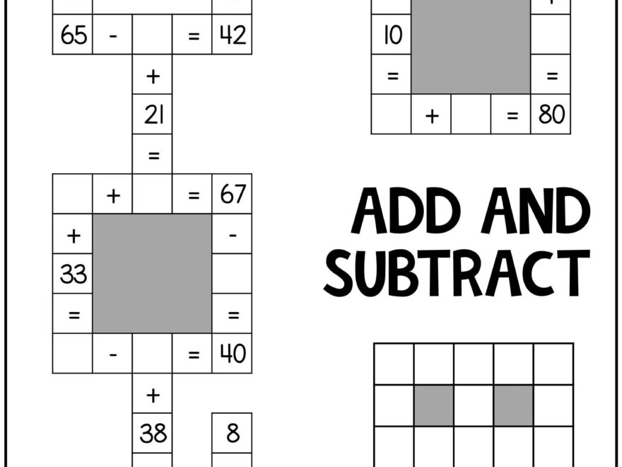 2 Digit Addition And Subtraction Math Puzzles Math Crosswords To Practice Addition And Subtraction Number Facts Printable PDF Worksheets Etsy