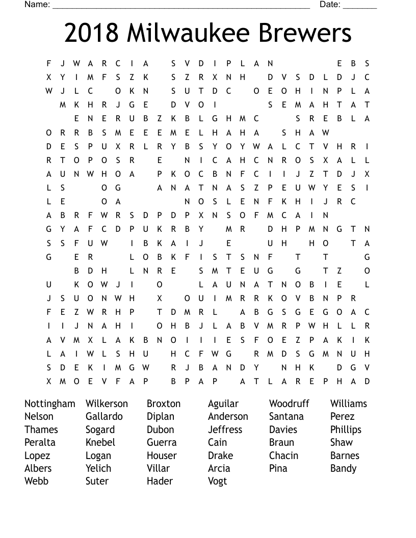 2018 Milwaukee Brewers Word Search WordMint 2018 Milwaukee Brewers Word Search WordMint