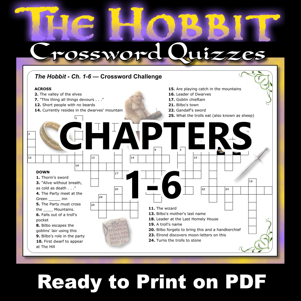 3 Crossword Puzzle Quizzes For THE HOBBIT worksheet Review Test NO PREP Made By Teachers