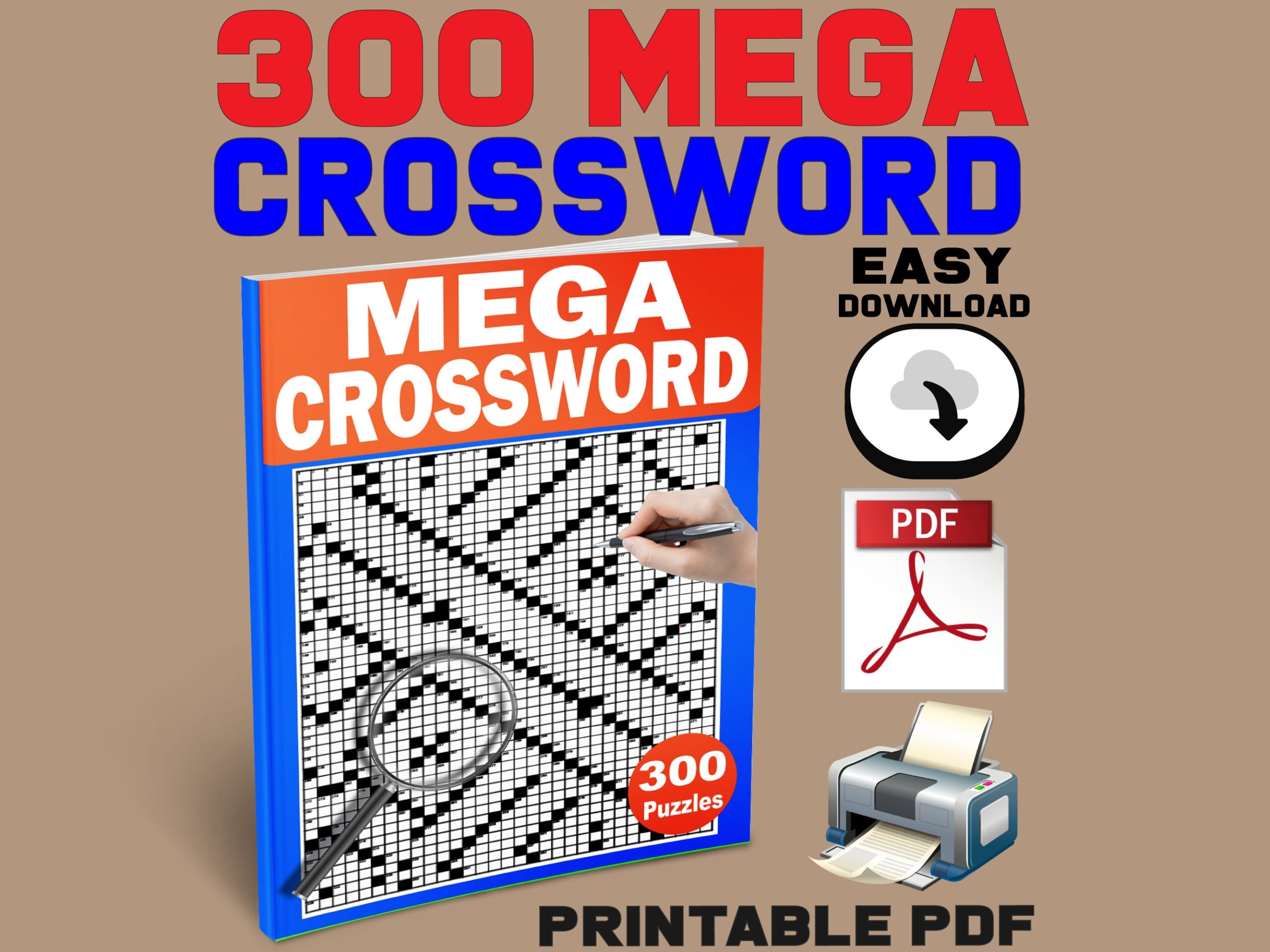 300 MEGA Crossword Puzzle Book For Adults Brain Teaser Printable PDF Instant Download Fine Motor Skills Exercise Ready To Print Etsy