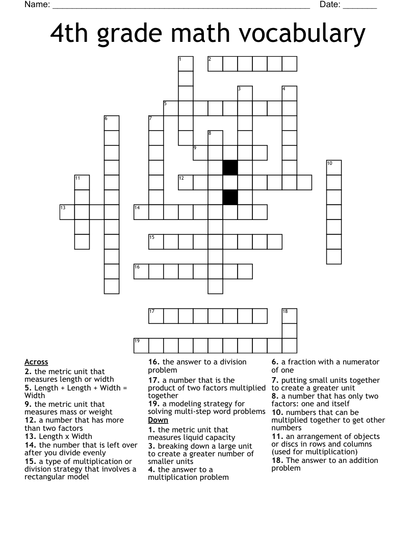 4th Grade Math Vocabulary Crossword WordMint 4th Grade Math Vocabulary Crossword WordMint