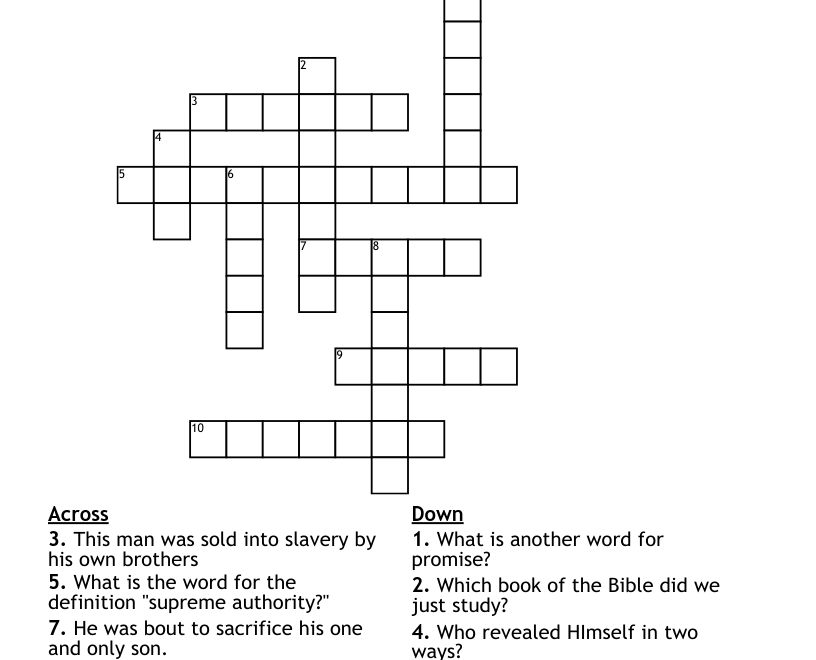 5th Grade Bible Quiz 1 Crossword WordMint