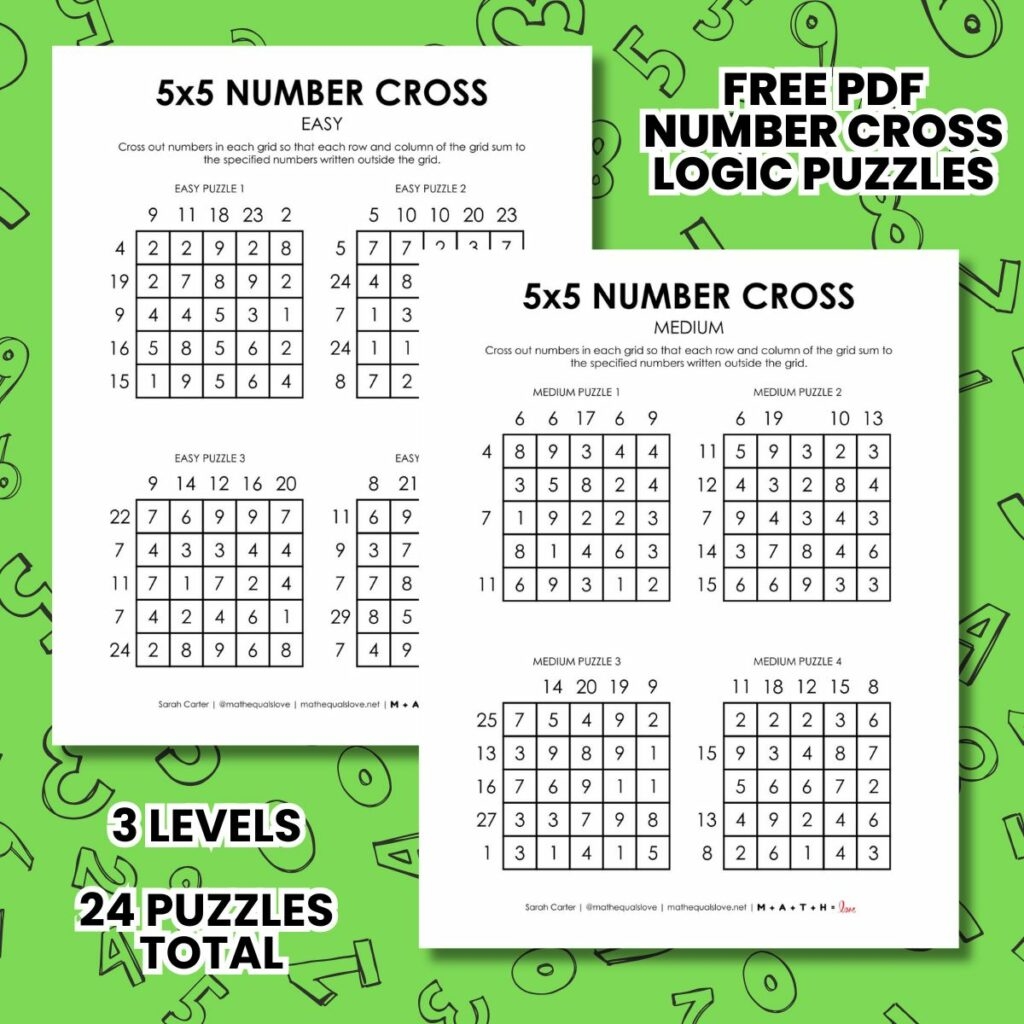 5x5 Number Cross Puzzles Math Love