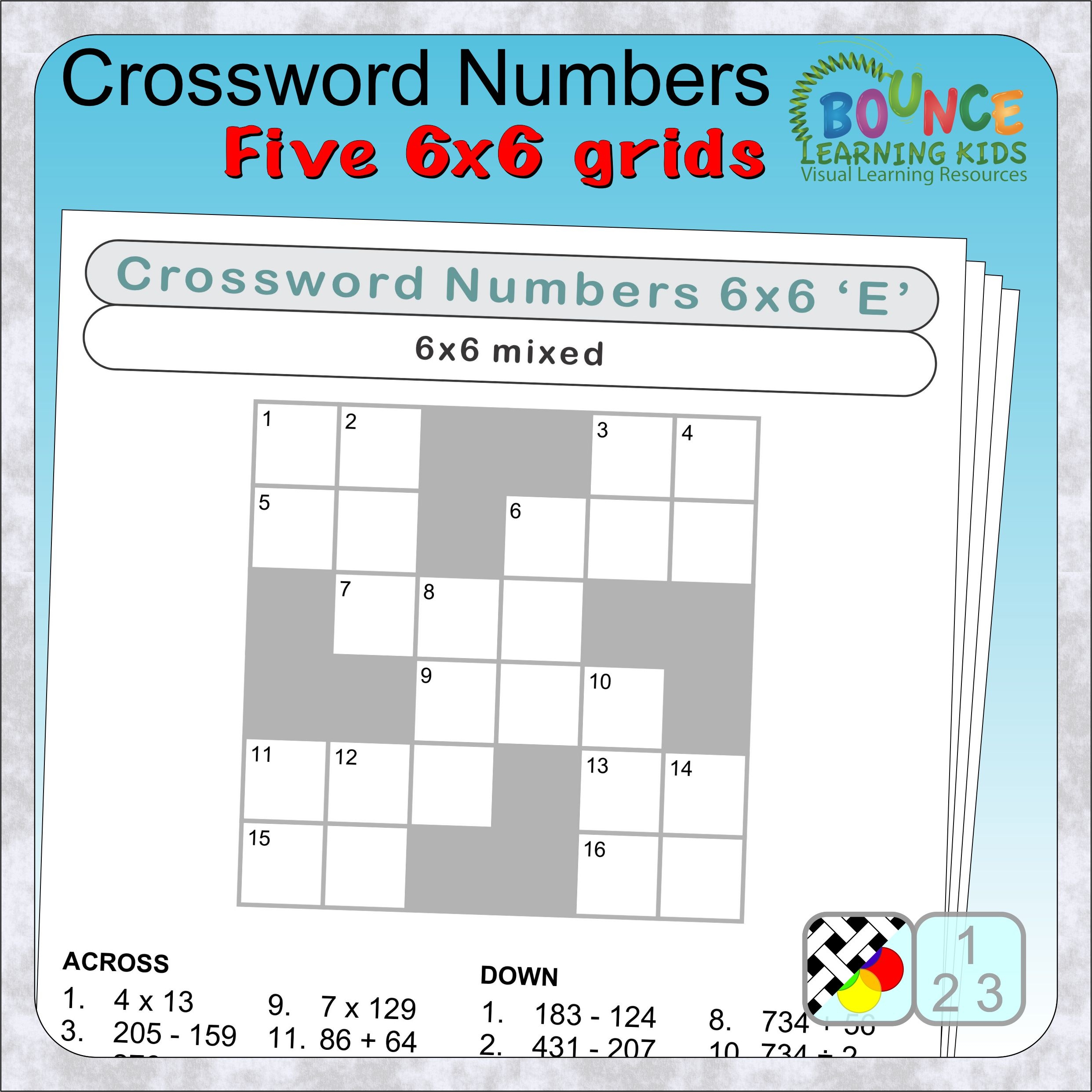 6 Great Crossword Numbers Worksheets 6x6 With Answers