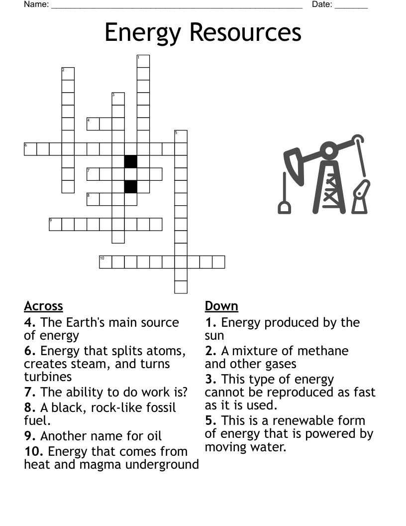 6th Grade Energy Vocabulary Crossword WordMint