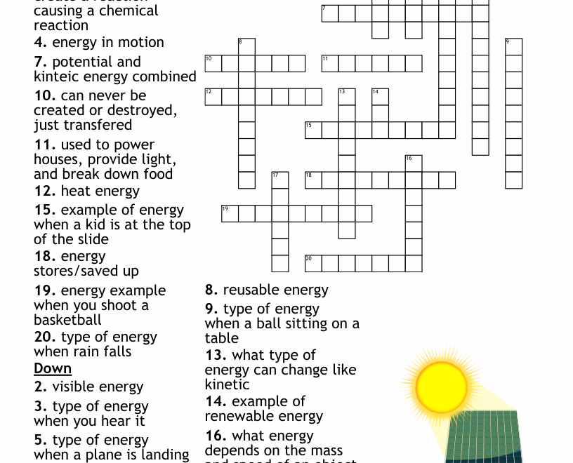 6th Grade Energy Vocabulary Crossword WordMint
