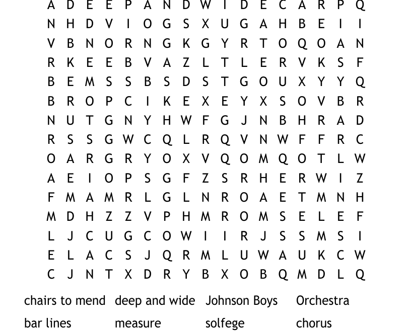 6th Grade Music Word Search WordMint